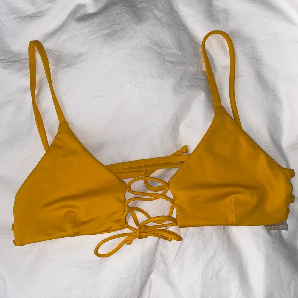 Bright yellow Ola feroz bikini top lace up small